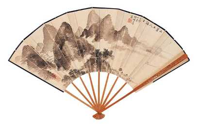 郭味蕖 巳卯（1939年）作 山水 书法 成扇